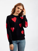 New Christmas and Valentine's Day Love Flocked Pullover Soft Waxy Round Neck Sweater