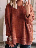 Women's dark pattern simple pullover round neck loose long sleeve top
