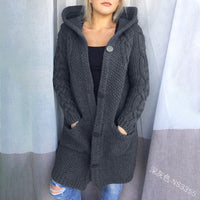Women's hooded single-breasted long-sleeved sweater cardigan